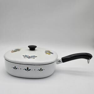 Vintage MCM Berggren AUTUMN HARVEST Painted Enamel Square Frying Pan 1960's USA